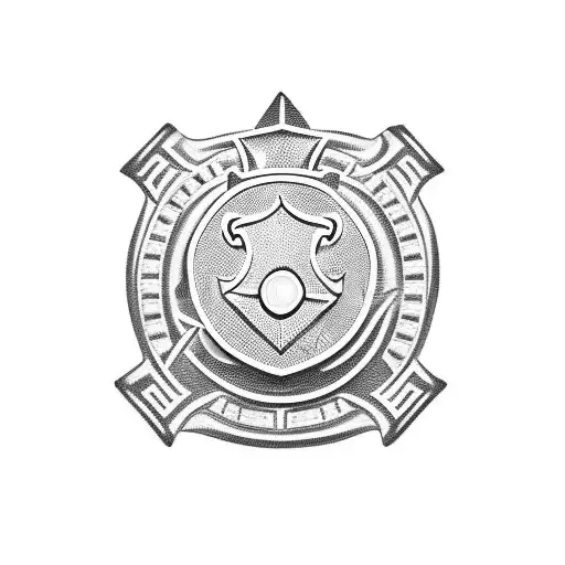 Police badge intertwined with Viking axe and shield symbols in a minimalist design tattoo design idea