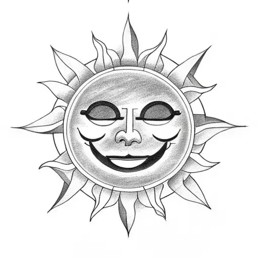 Smiling Sun and River Reflection: Design a tattoo featuring a smiling sun shining brightly over a calm river tattoo design idea