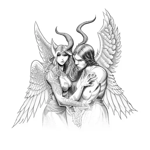 the devil fighting an angel church tattoo design idea