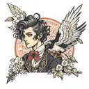 boy with magpie hair in lolita fashion  tattoo design idea