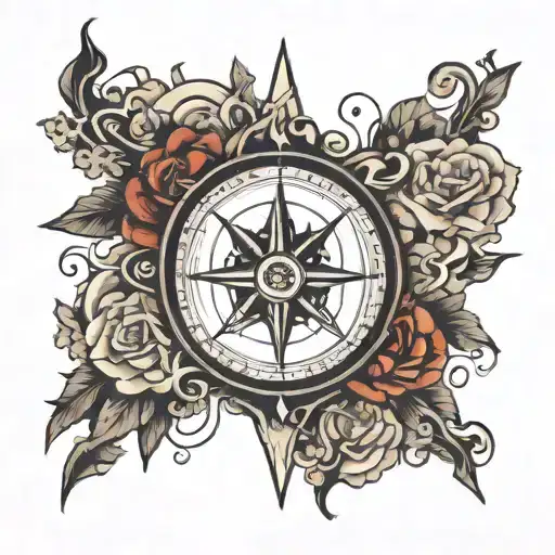Broken Compass rose surrounded tattoo design idea