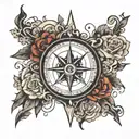 Broken Compass rose surrounded tattoo design idea