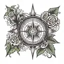 Broken Compass rose surrounded tattoo design idea