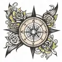 Broken Compass rose surrounded tattoo design idea