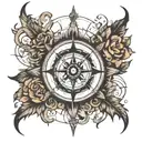 Broken Compass rose surrounded tattoo design idea