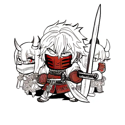 oni mask with sword and dragon tattoo design idea