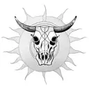 cow skull with sun over top tattoo design idea