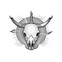 cow skull with sun over top tattoo design idea