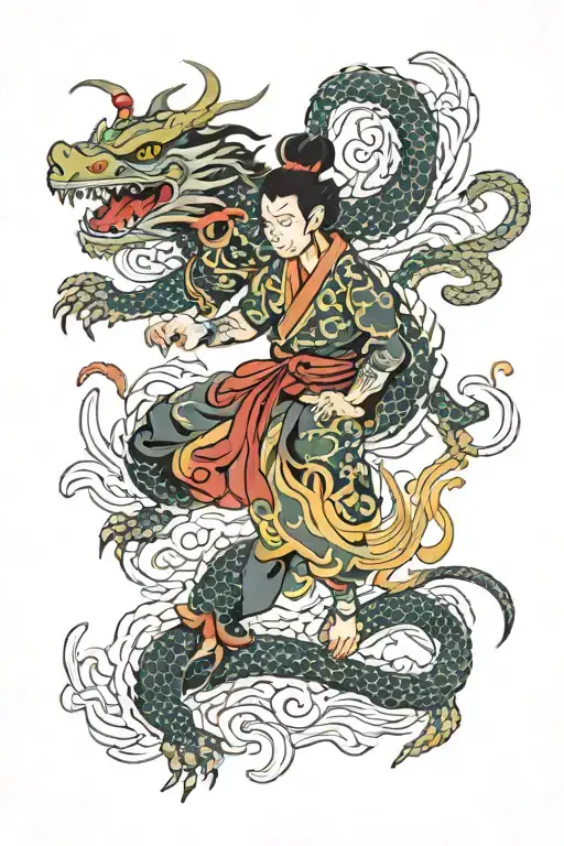 asura and dragon tattoo design idea