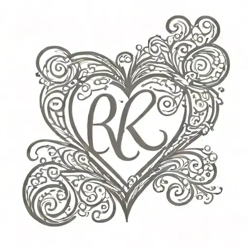 initials RCK shaped in a heart shape tattoo design idea