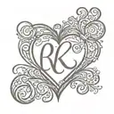 initials RCK shaped in a heart shape tattoo design idea