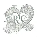 initials RCK shaped in a heart shape tattoo design idea