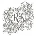 initials RCK shaped in a heart shape tattoo design idea