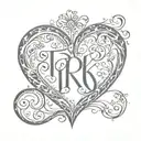 initials RCK shaped in a heart shape tattoo design idea