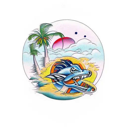 Bronco rearing in nature with a spectacular orange sunset  tattoo design idea