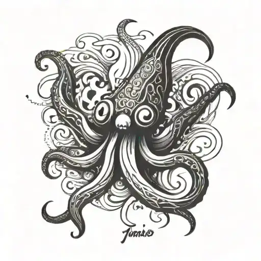 squid with the name juanjo in a corner  tattoo design idea