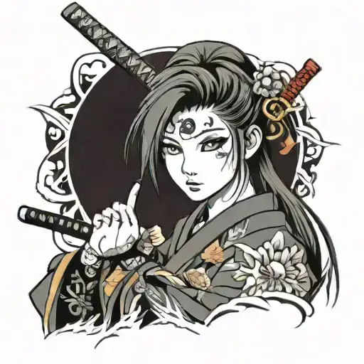 anime girl with katana tattoo design idea