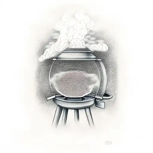 A grill with smoke billowing out, forming the skyline of Charlotte, Atlanta, and New York tattoo design idea