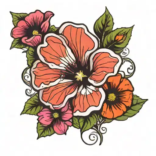 petunia flower with poppy flower intertwined tattoo design idea