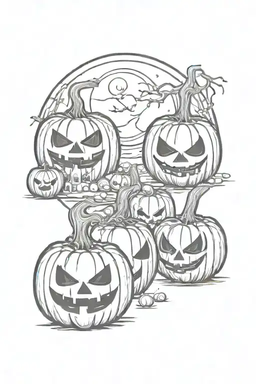 jack o lanterns full moon casting long potion bottles  tattoo design idea
