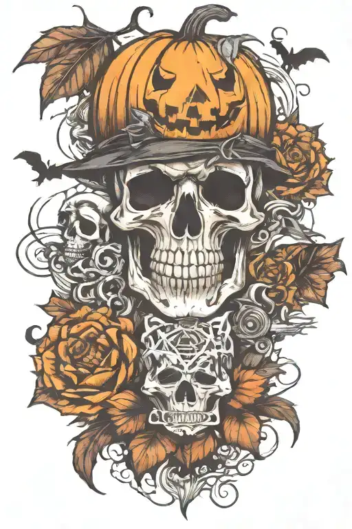 spooky Halloween themed tattoo incorporating elements tattoo design idea