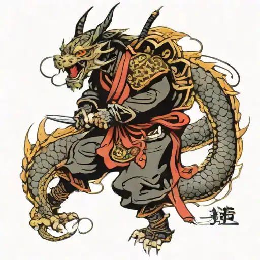 samurai and dragon tattoo design idea