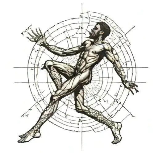 vitruvian male as a black man on a blueprint design tattoo design idea