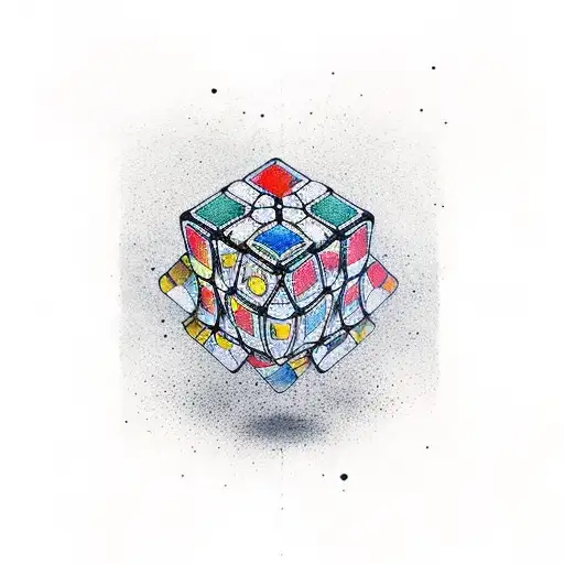 Rubik cube space planets fragmentation tattoo design idea