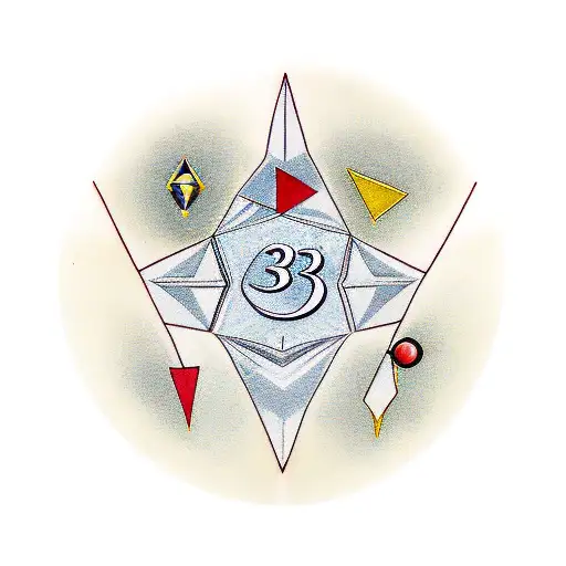 the number "237" with the the 3 being gold in color and 3 diamonds around it one diamond red one diamond yellow and the  tattoo design idea