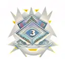 the number "237" with the the 3 being gold in color and 3 diamonds around it one diamond red one diamond yellow and the  tattoo design idea