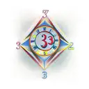 the number "237" with the the 3 being gold in color and 3 diamonds around it one diamond red one diamond yellow and the  tattoo design idea