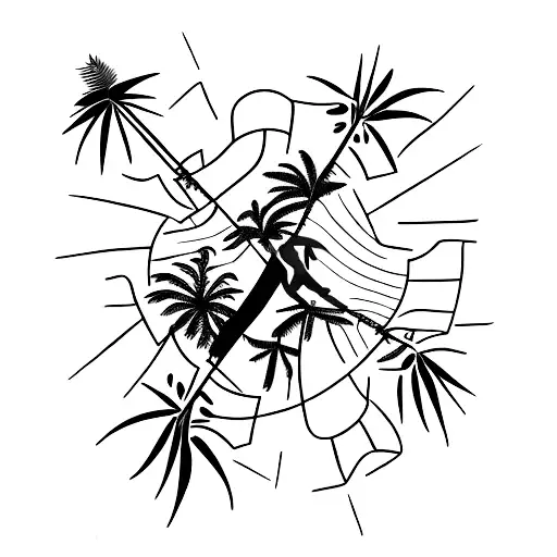 a man upside down on a hammock between two palm trees tattoo design idea