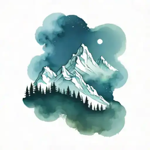  mountains in snow at night  tattoo design idea