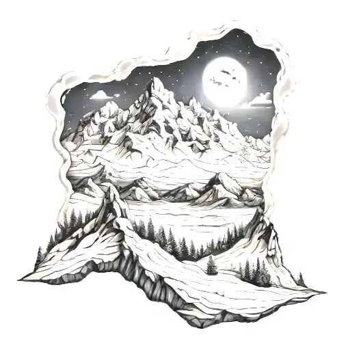 mountains in snow at night  tattoo design idea