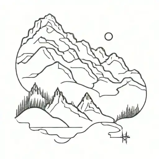  mountains in snow at night  tattoo design idea