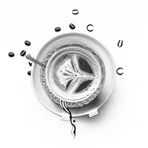 An intricate design of a coffee cup and a shot glass, symbolizing the client's enjoyment of both caffeine and alcohol tattoo design idea