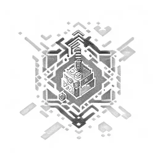 A black and grey tattoo of a pixelated finance graph with AI elements intertwined tattoo design idea