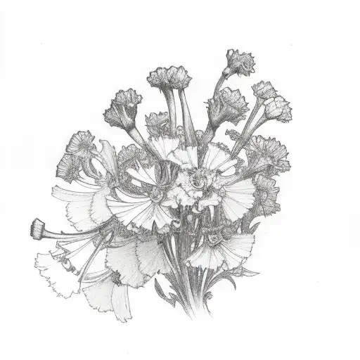 larkspurs and carnations flowers in a vase tattoo design idea
