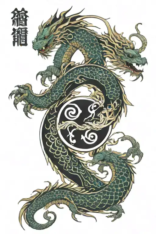 Gemini zodiac sign with Dragons forming yin and yang symbol tattoo design idea