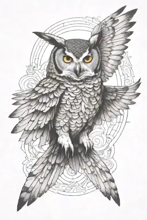 guardian owl flying wings spread wide tattoo design idea