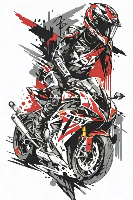 sportbike replacing the traditional arrowheads rider with helmet tattoo design idea