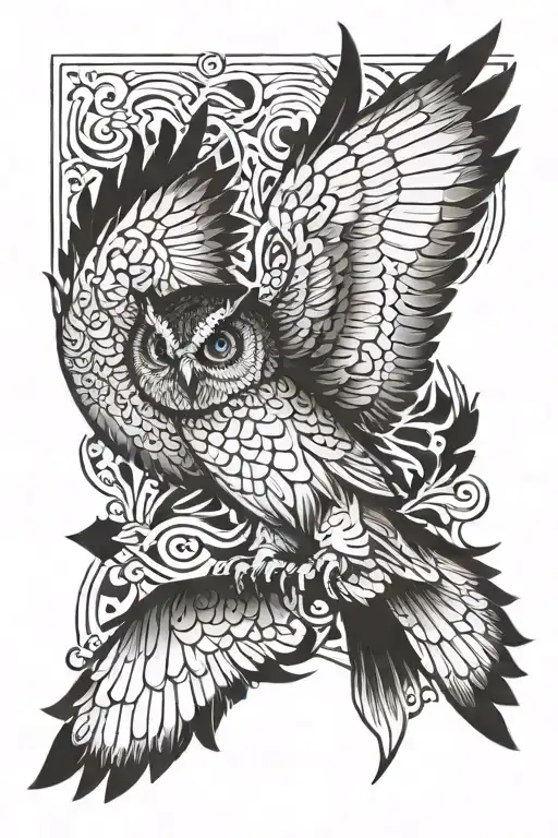 guardian owl flying away tattoo design idea