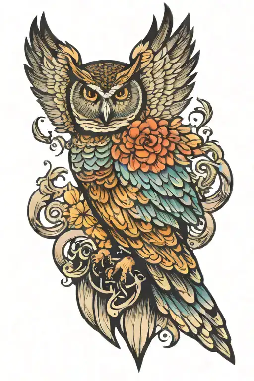 guardian owl flying wings spread wide tattoo design idea