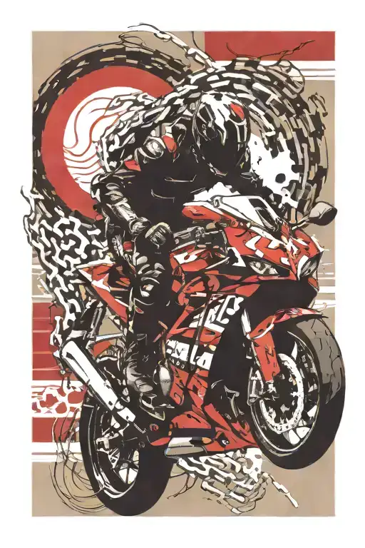 sportbike rider silhouette chains and sprockets chains mechanical tattoo design idea