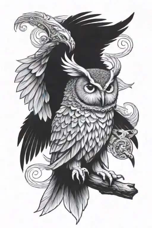 guardian owl flying  tattoo design idea