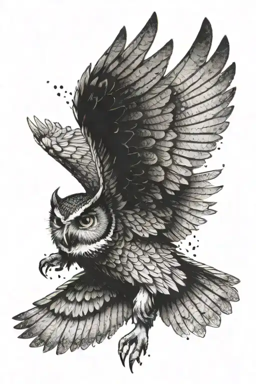 guardian owl flying wings spread wide tattoo design idea