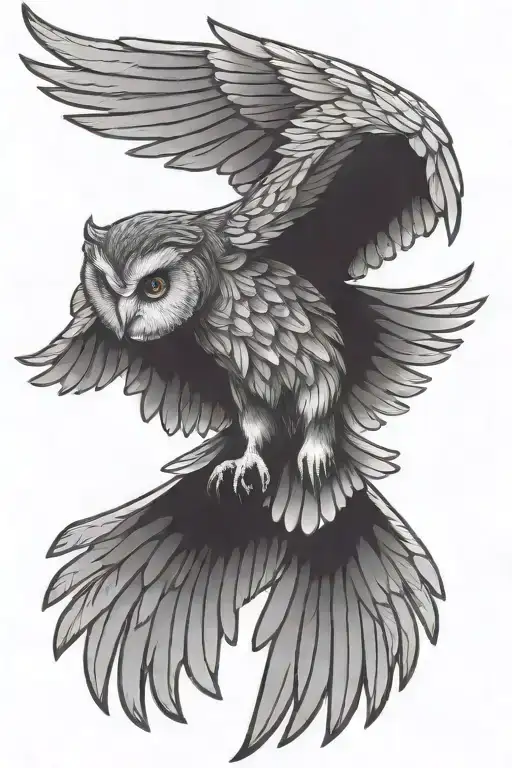 guardian owl flying wings spread wide tattoo design idea
