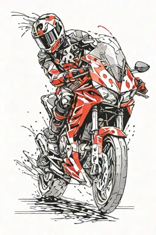 sportbike. guy in helmet surrounded tattoo design idea