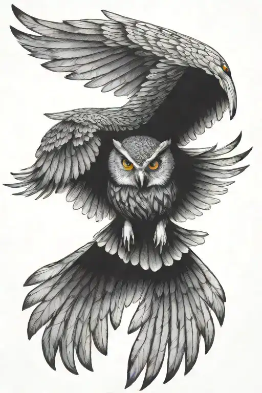 guardian owl flying wings spread wide tattoo design idea