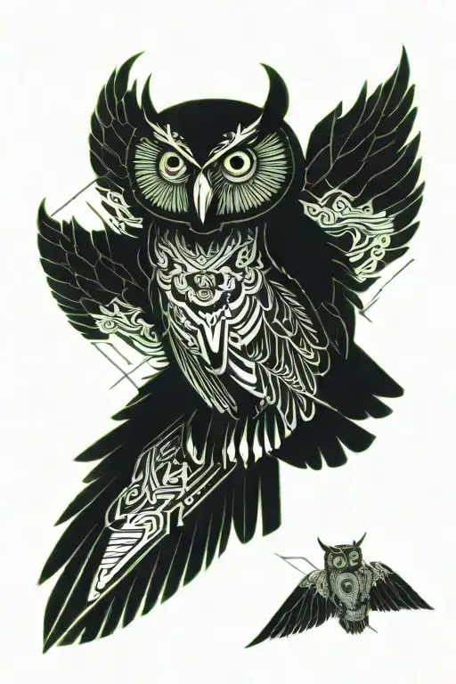 guardian owl flying wings spread wide tattoo design idea